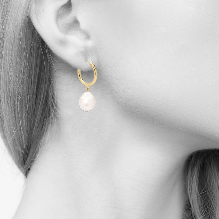 13-15mm Baroque Pearl Hoop Earrings for Women in 14K Gold-filled