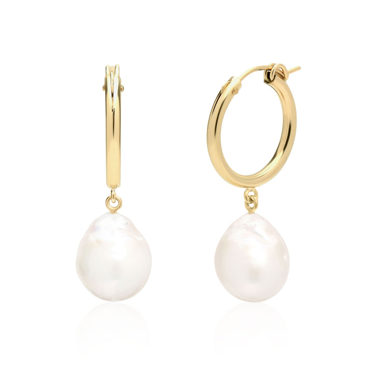 13-15mm Baroque Pearl Hoop Earrings for Women in 14K Gold-filled