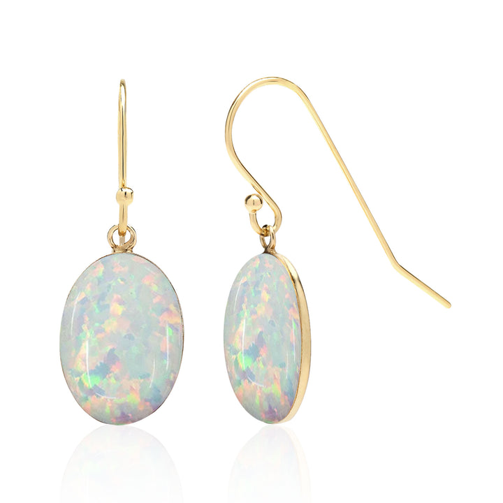 Oval Opal Drop Dangle Earrings for Women in 14K Gold Filled or Sterling Silver, Lab Created Opal Jewelry