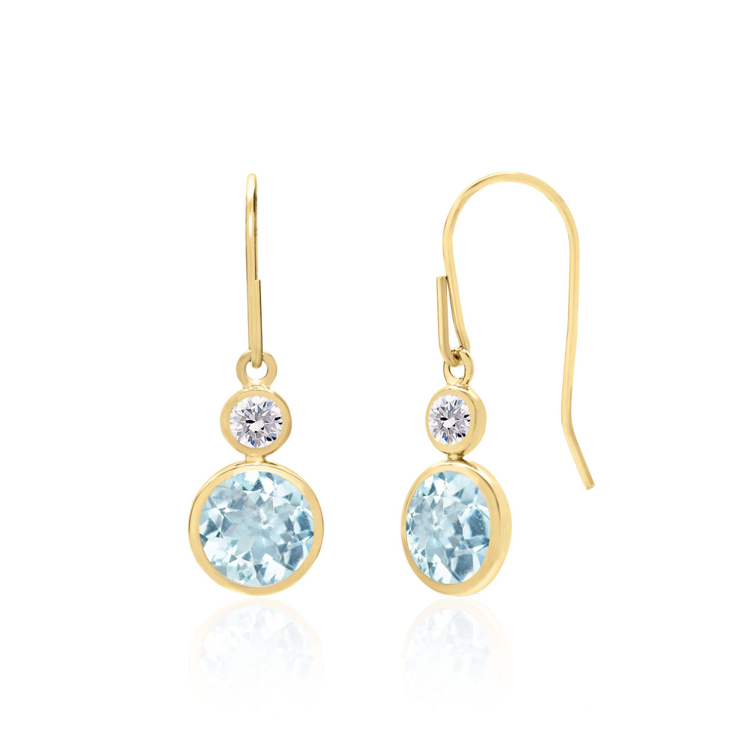 Dainty Aquamarine Earrings for Women and Teen Girls in 14K Gold, AAA 6 mm Round