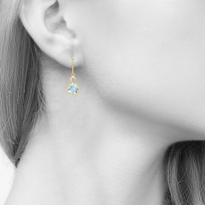 Dainty Aquamarine Earrings for Women and Teen Girls in 14K Gold, AAA 6 mm Round