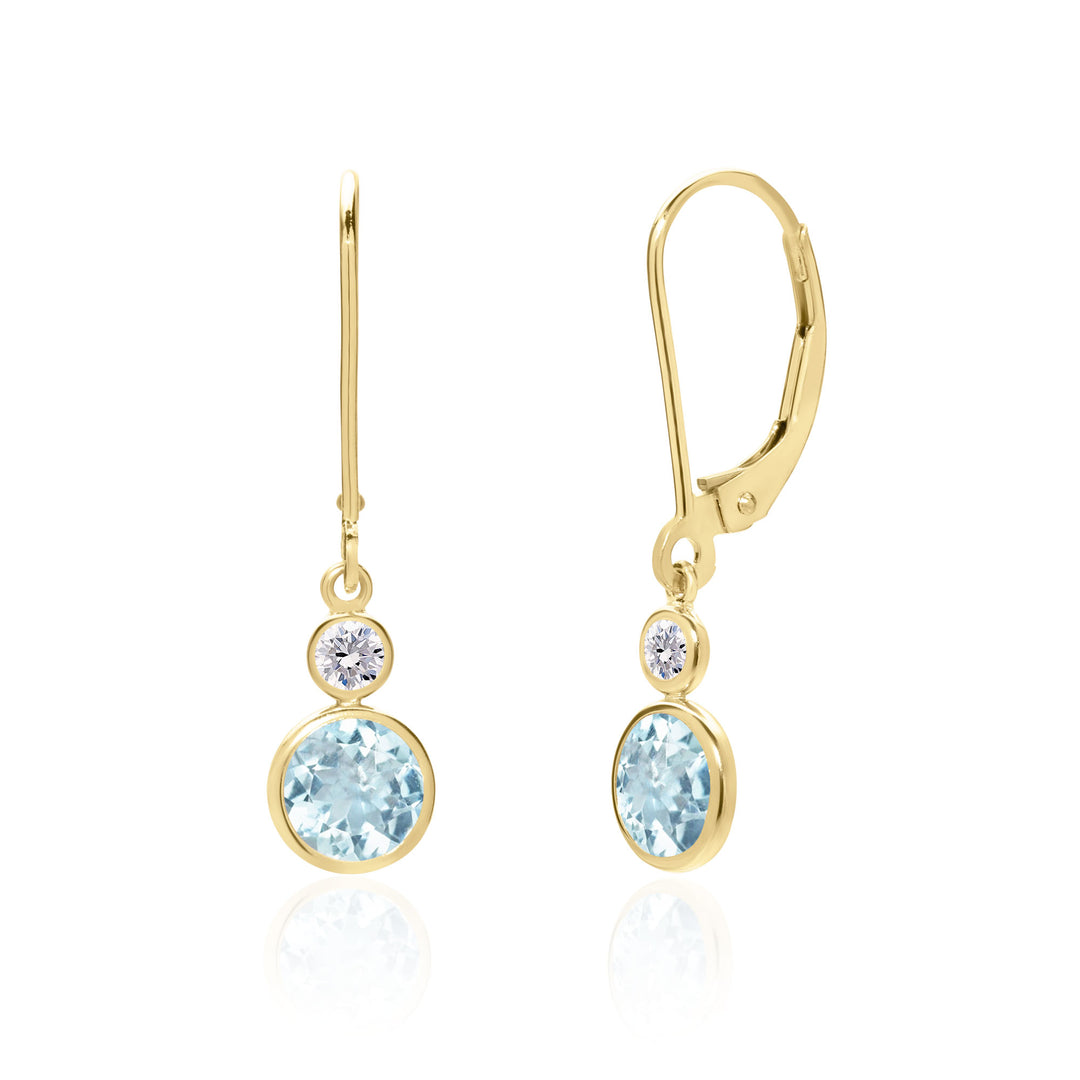 Dainty Aquamarine Earrings for Women and Teen Girls in 14K Gold, AAA 6 mm Round