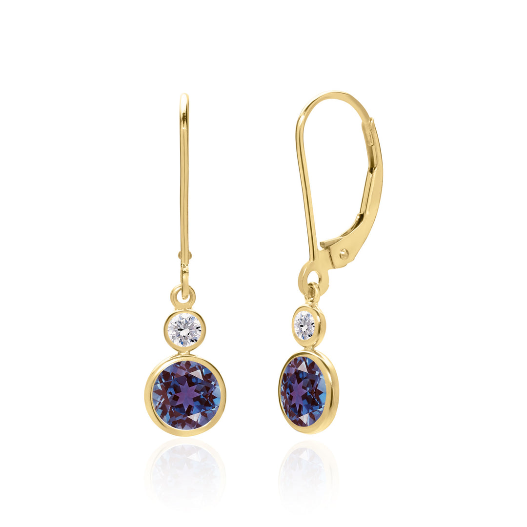 Dainty Lab Created Alexandrite Drop Earrings in 14K Gold, 6 mm Round
