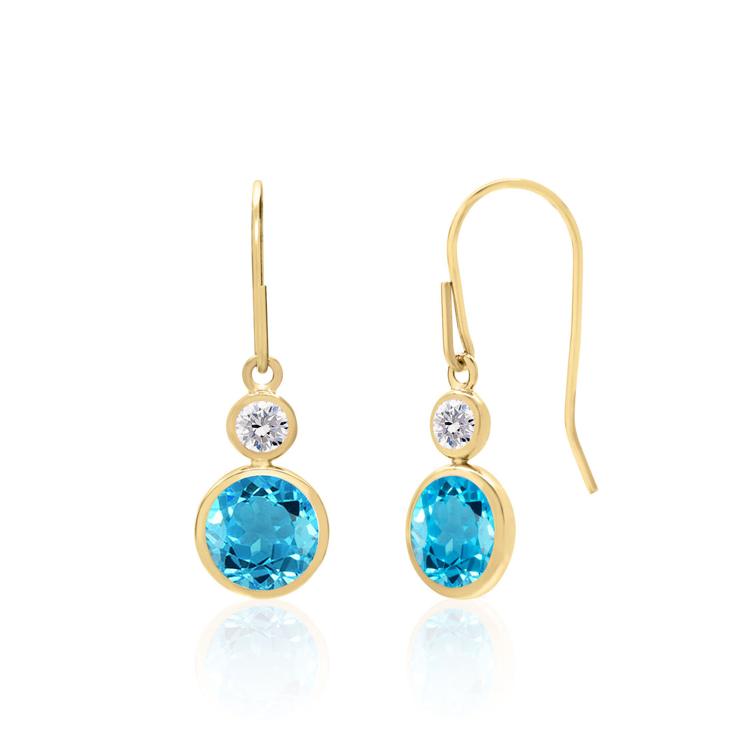 Swiss Blue Topaz Earrings in 14K Solid Gold, 6MM Round