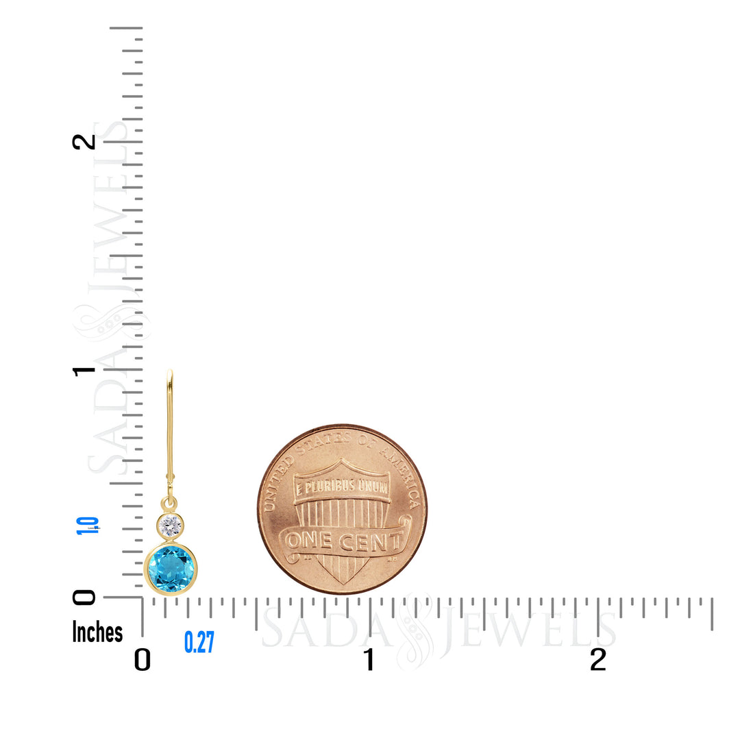 Aretes de topacio azul suizo en oro sólido de 14 k, redondos de 6 mm