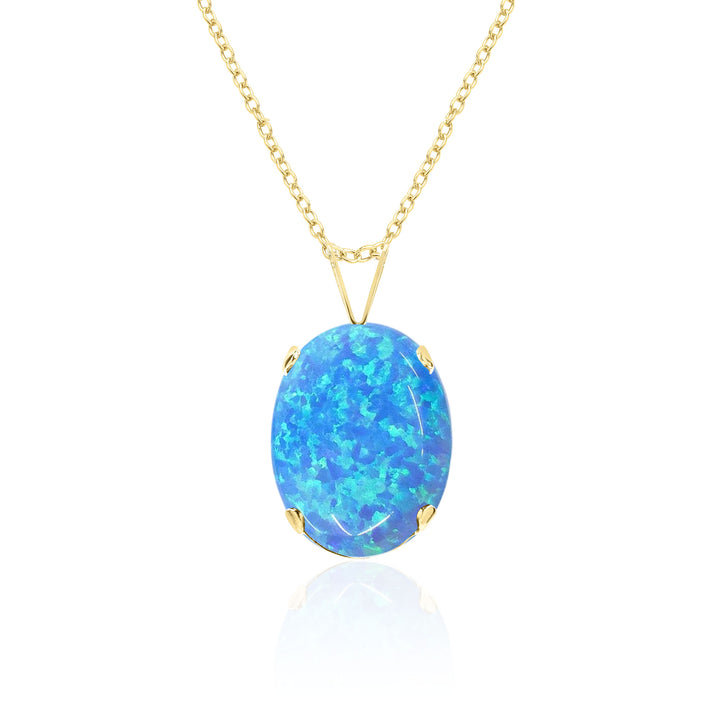 Blue Opal Pendant Necklace- 14x10 Oval, Kyocera Lab Created