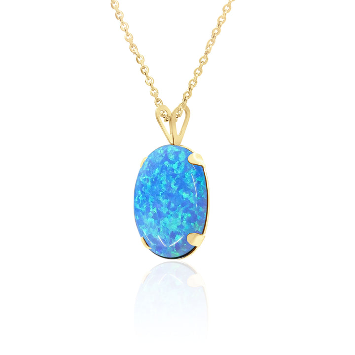 Blue Opal Pendant Necklace- 14x10 Oval, Kyocera Lab Created