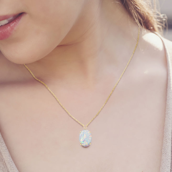 14x10 MM Oval Opal Pendant Necklace for Women in 14K Gold