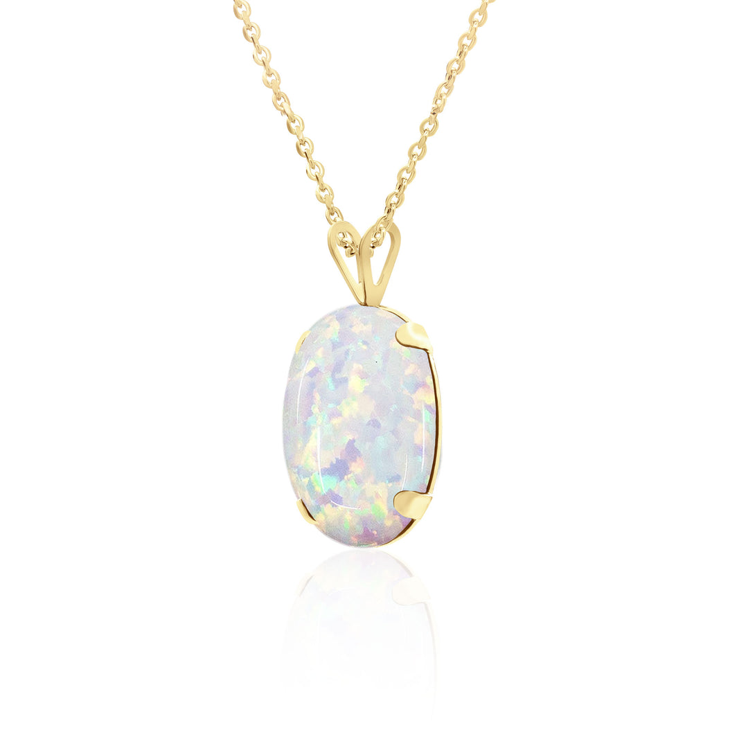 14x10 MM Oval Opal Pendant Necklace for Women in 14K Gold