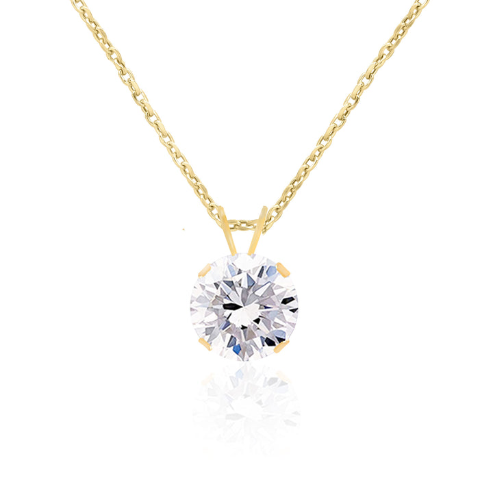 White Topaz Solitaire Pendant Necklace 14K Gold - 2 Ct 8 mm Round