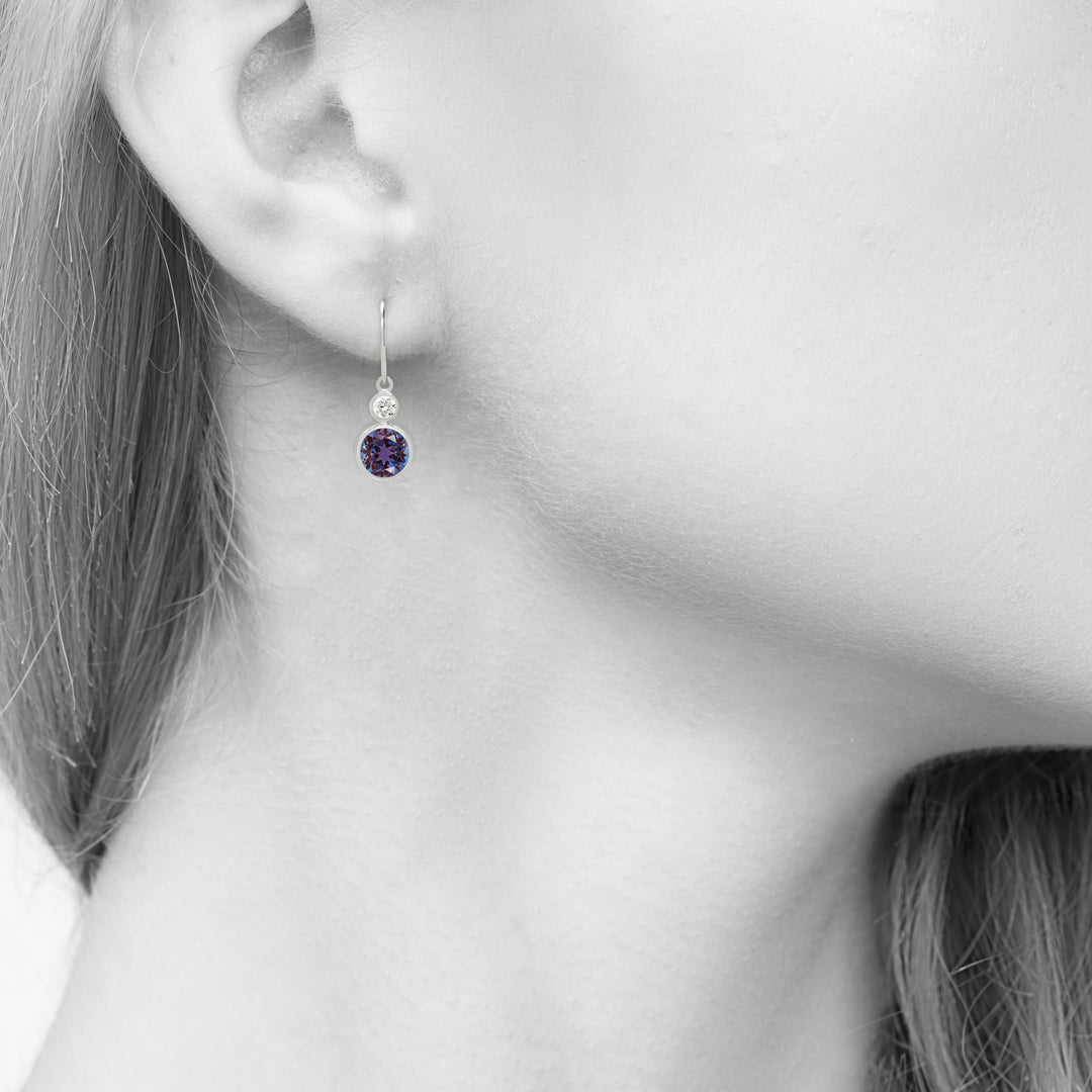 Dainty Lab Created Alexandrite Drop Earrings in 14K Gold, 6 mm Round