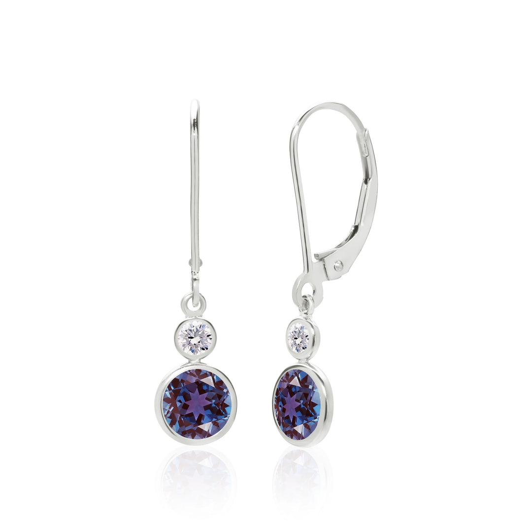 Dainty Lab Created Alexandrite Drop Earrings in 14K Gold, 6 mm Round