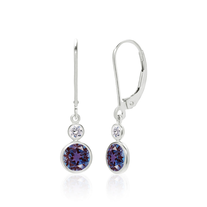 Dainty Lab Created Alexandrite Drop Earrings in 14K Gold, 6 mm Round