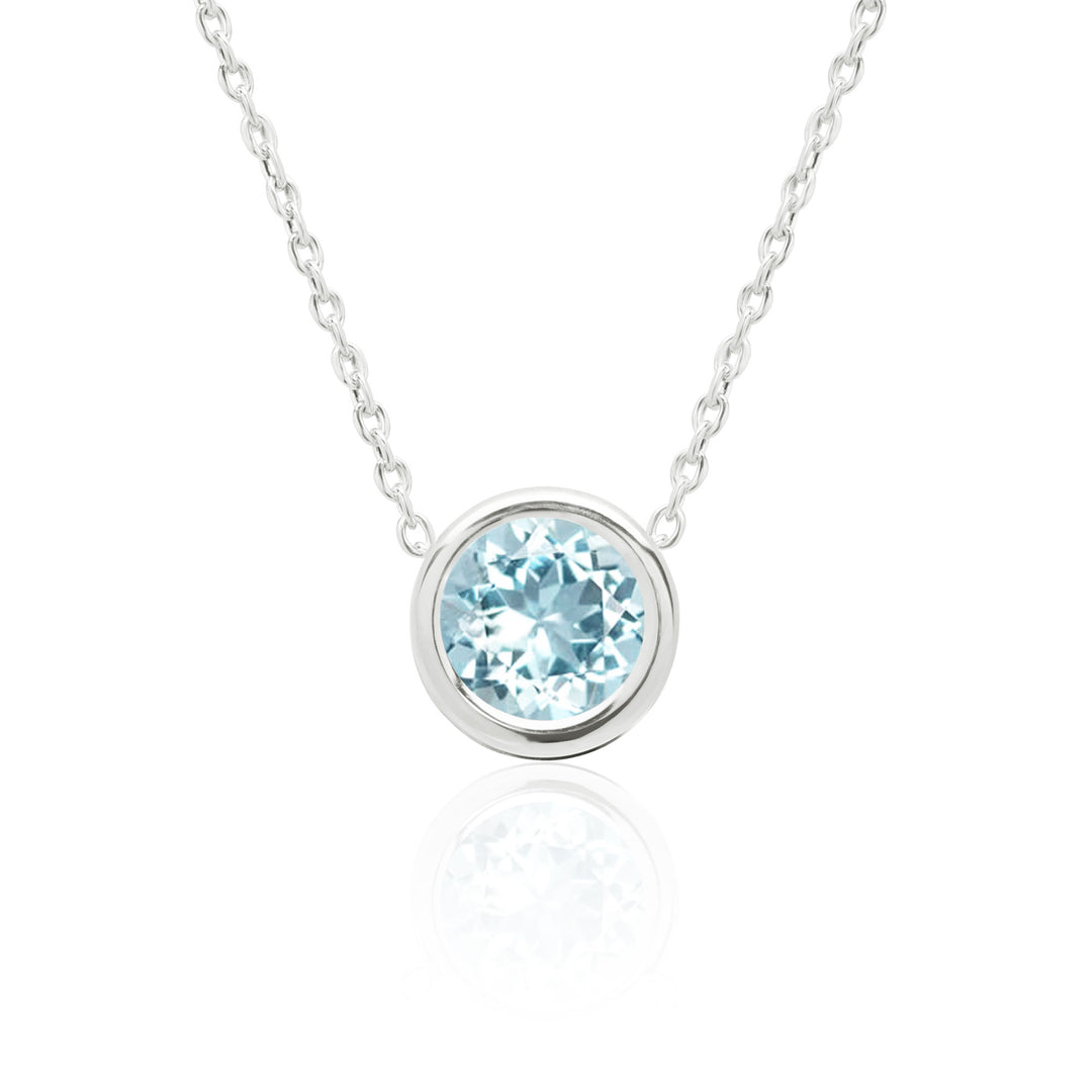 Aquamarine Solitaire Floating Slider Necklace in Sterling Silver, 8 mm Round, AA Quality Natural