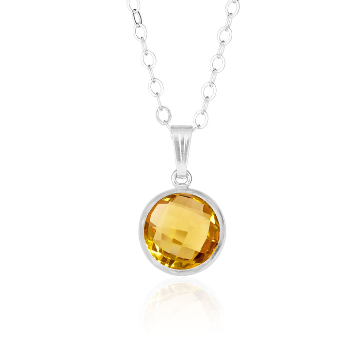 8 mm Round Citrine Pendant Necklace for Women in 14K Gold Filled or Sterling Silver