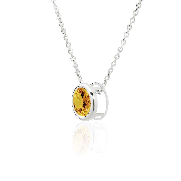 Citrine Solitaire Floating Pendant Necklace for Women in Sterling Silver, 8 mm Round