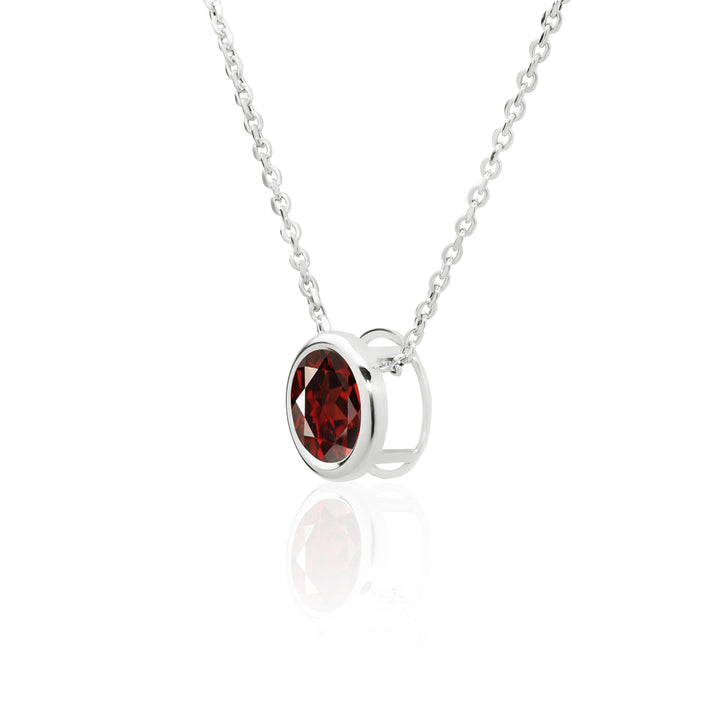 Garnet Solitaire Floating Pendant Necklace for Women in Sterling Silver, 8MM Round