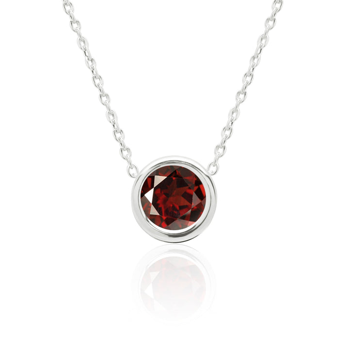 Garnet Solitaire Floating Pendant Necklace for Women in Sterling Silver, 8MM Round