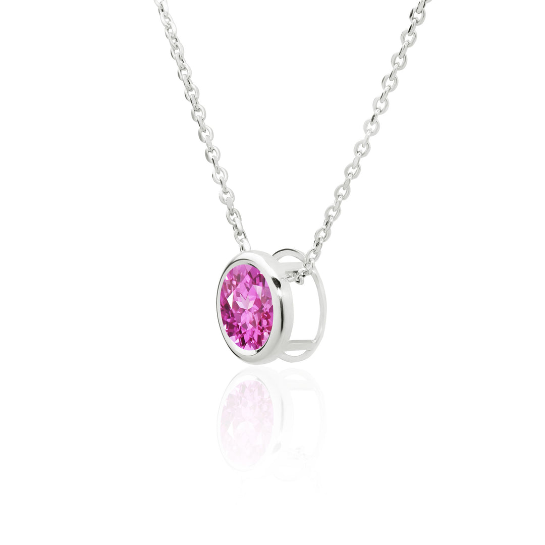 Lab Created Pink Sapphire Solitaire Floating Pendant Necklace in Sterling Silver, 8 mm Round
