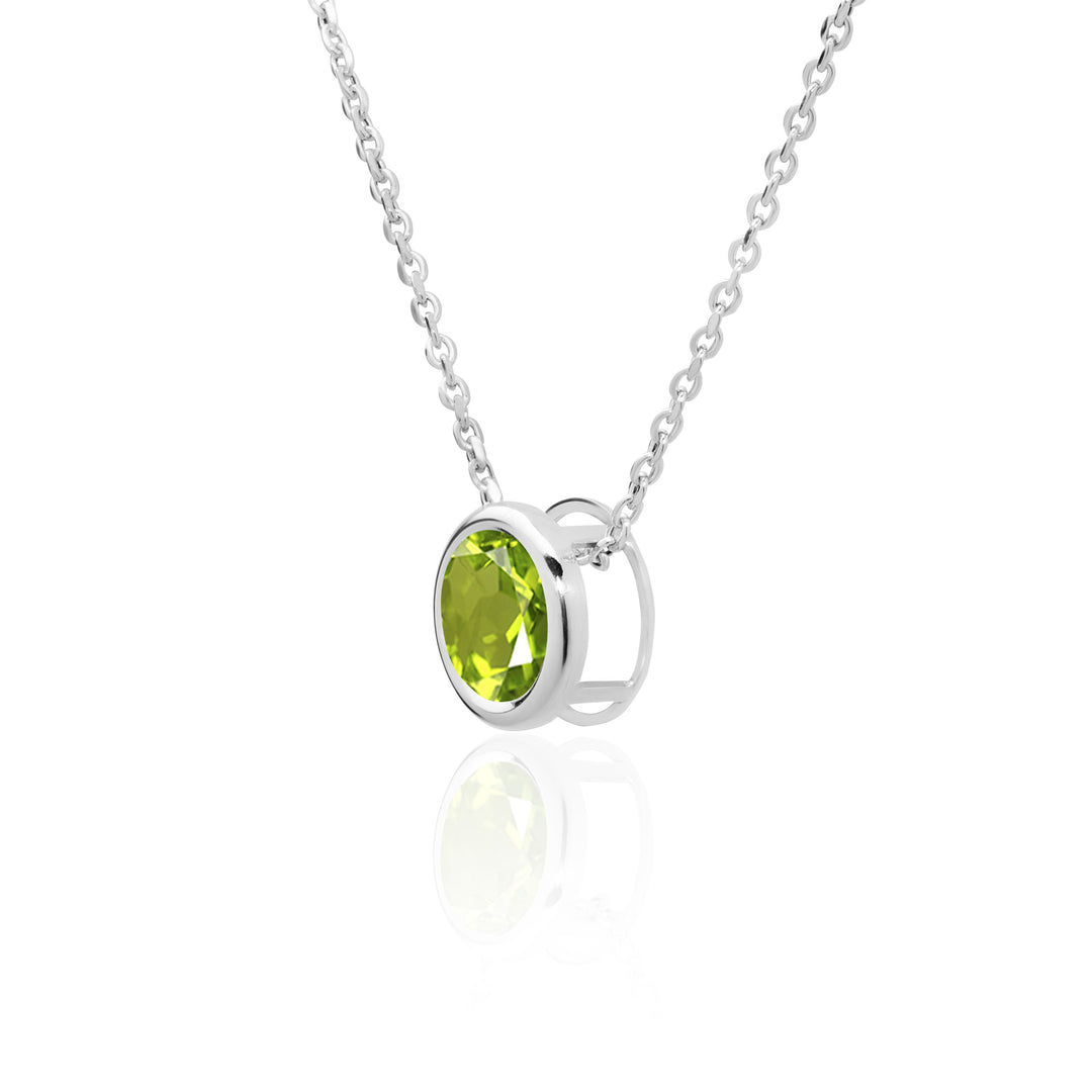 Peridot Solitaire Floating Pendant Necklace for Women in Sterling Silver, 8MM Round