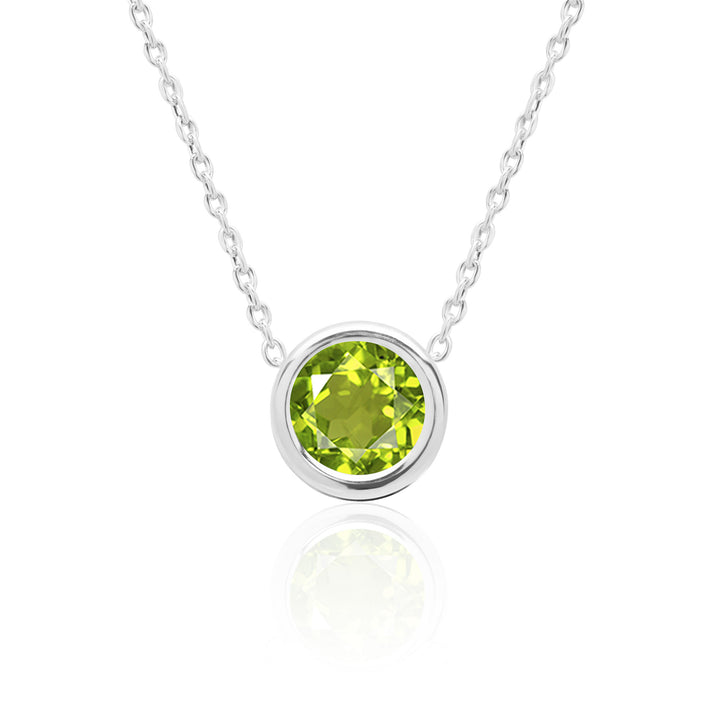 Peridot Solitaire Floating Pendant Necklace for Women in Sterling Silver, 8MM Round