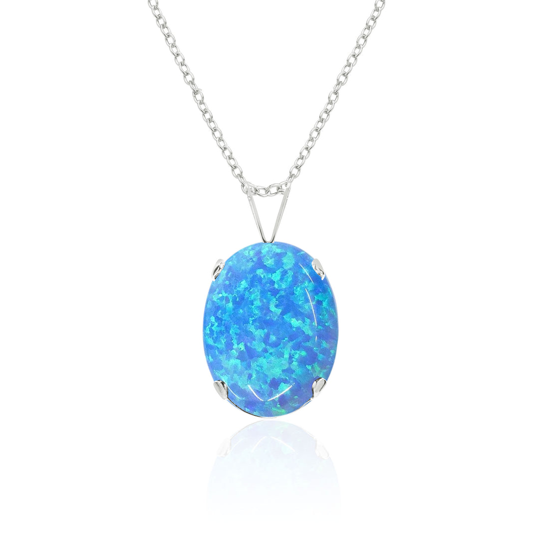 Blue Opal Pendant Necklace- 14x10 Oval, Kyocera Lab Created