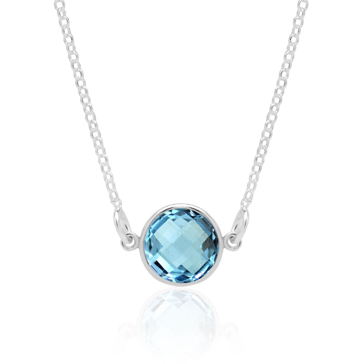 Sky Blue Topaz Choker Necklace for Women in Sterling Silver, 8MM Round