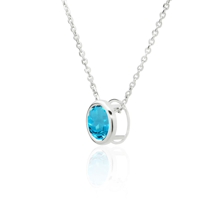Swiss Blue Topaz Solitaire Floating Pendant Necklace for Women in Sterling Silver, 8MM Round