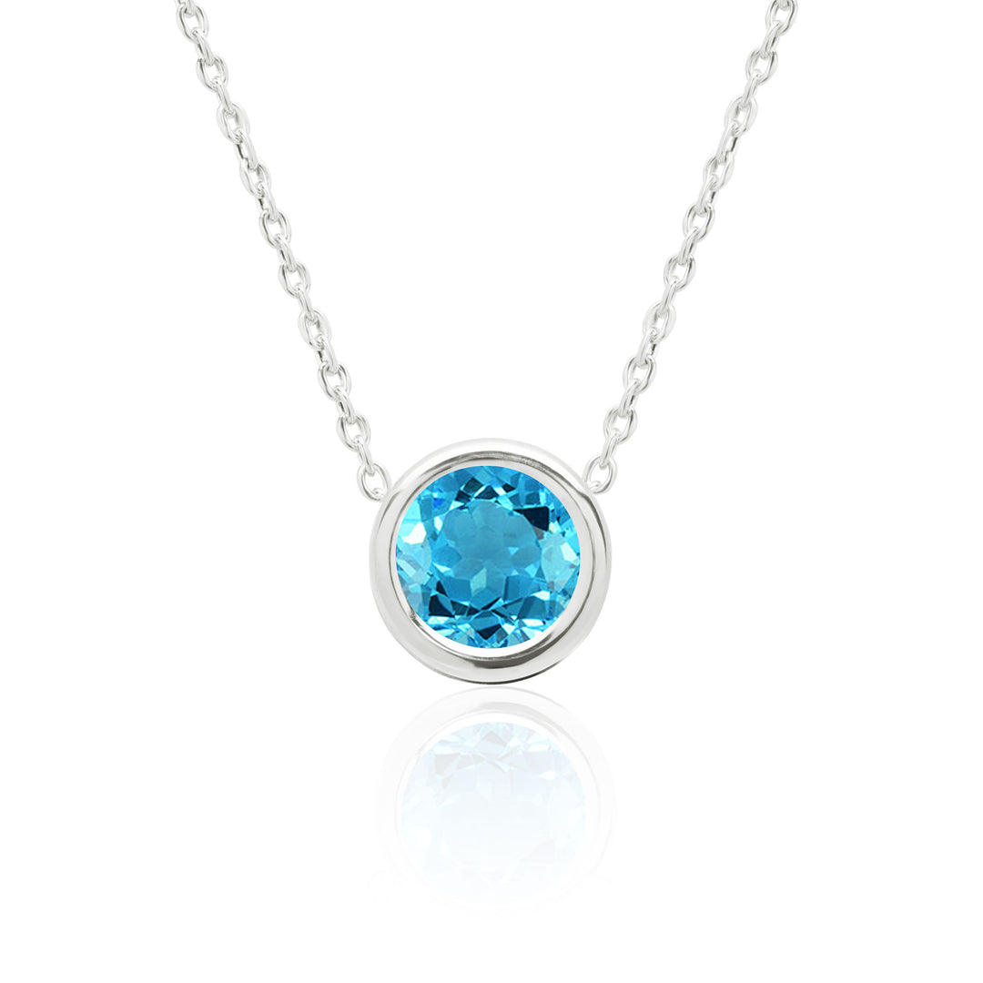 Swiss Blue Topaz Solitaire Floating Pendant Necklace for Women in Sterling Silver, 8MM Round