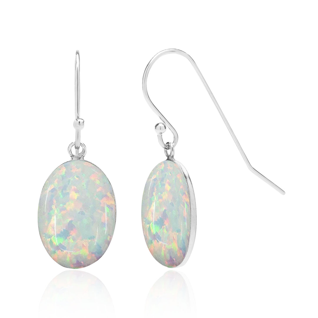 Oval Opal Drop Dangle Earrings for Women in 14K Gold Filled or Sterling Silver, Lab Created Opal Jewelry