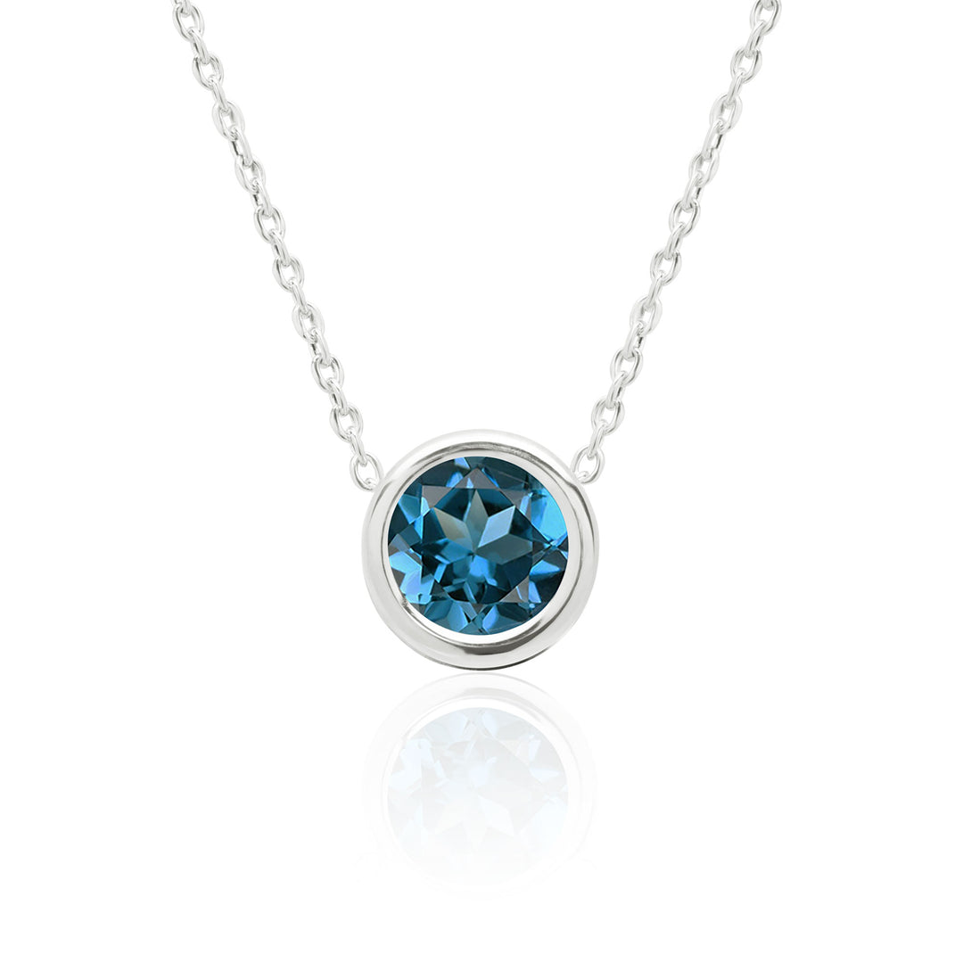 London Blue Topaz Solitaire Floating Pendant Necklace in Sterling Silver, 8 mm Round