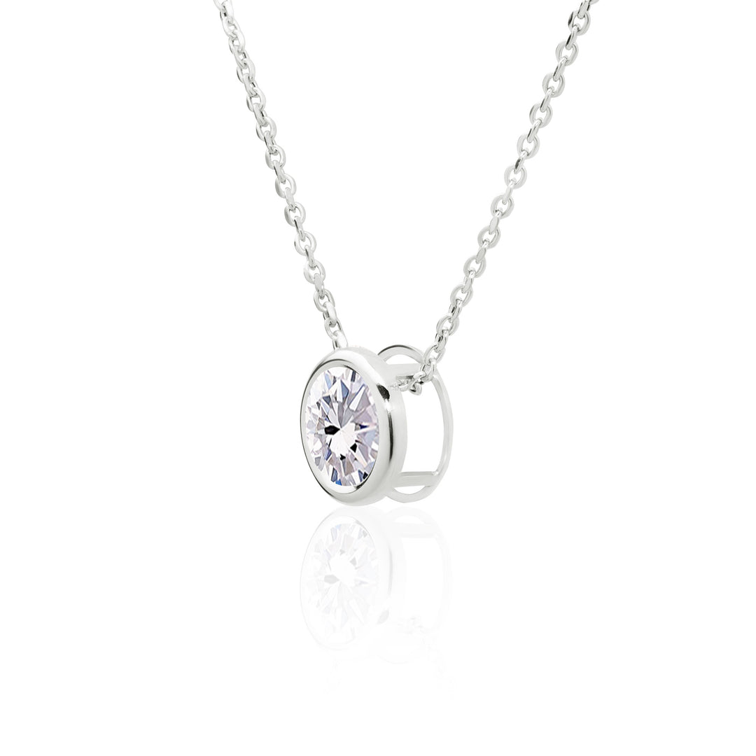 White Topaz Solitaire Floating Necklace in Sterling Silver, 8 mm Round