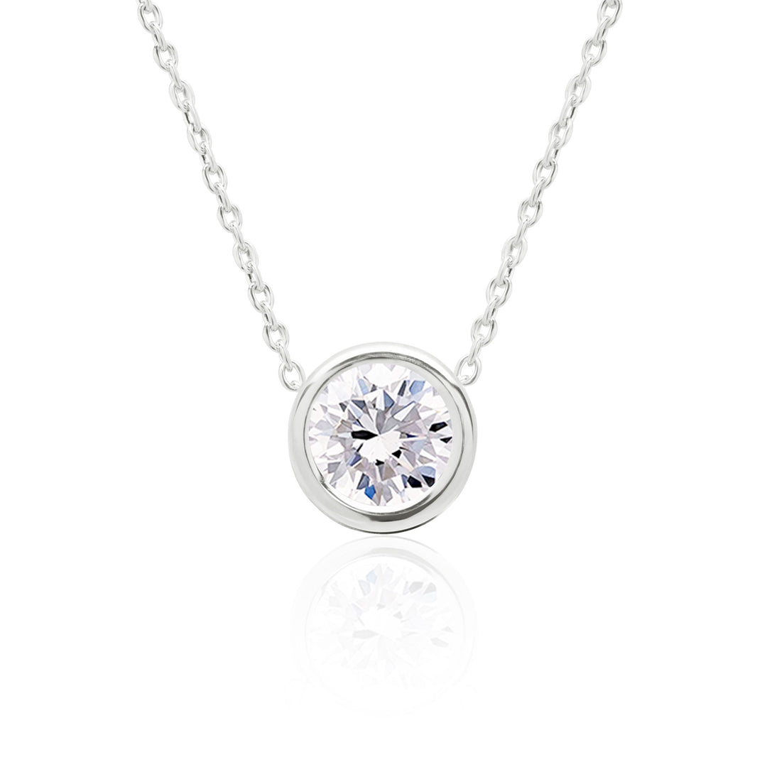 White Topaz Solitaire Floating Necklace in Sterling Silver, 8 mm Round