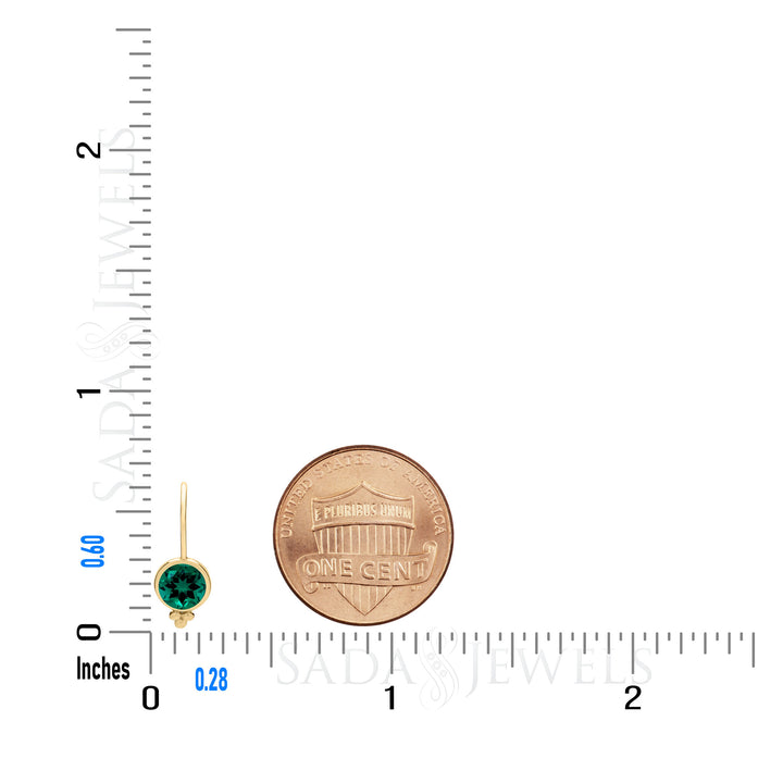 Aretes colgantes pequeños de esmeralda para mujer en oro de 14 quilates, redondos de 6 mm, creados en laboratorio