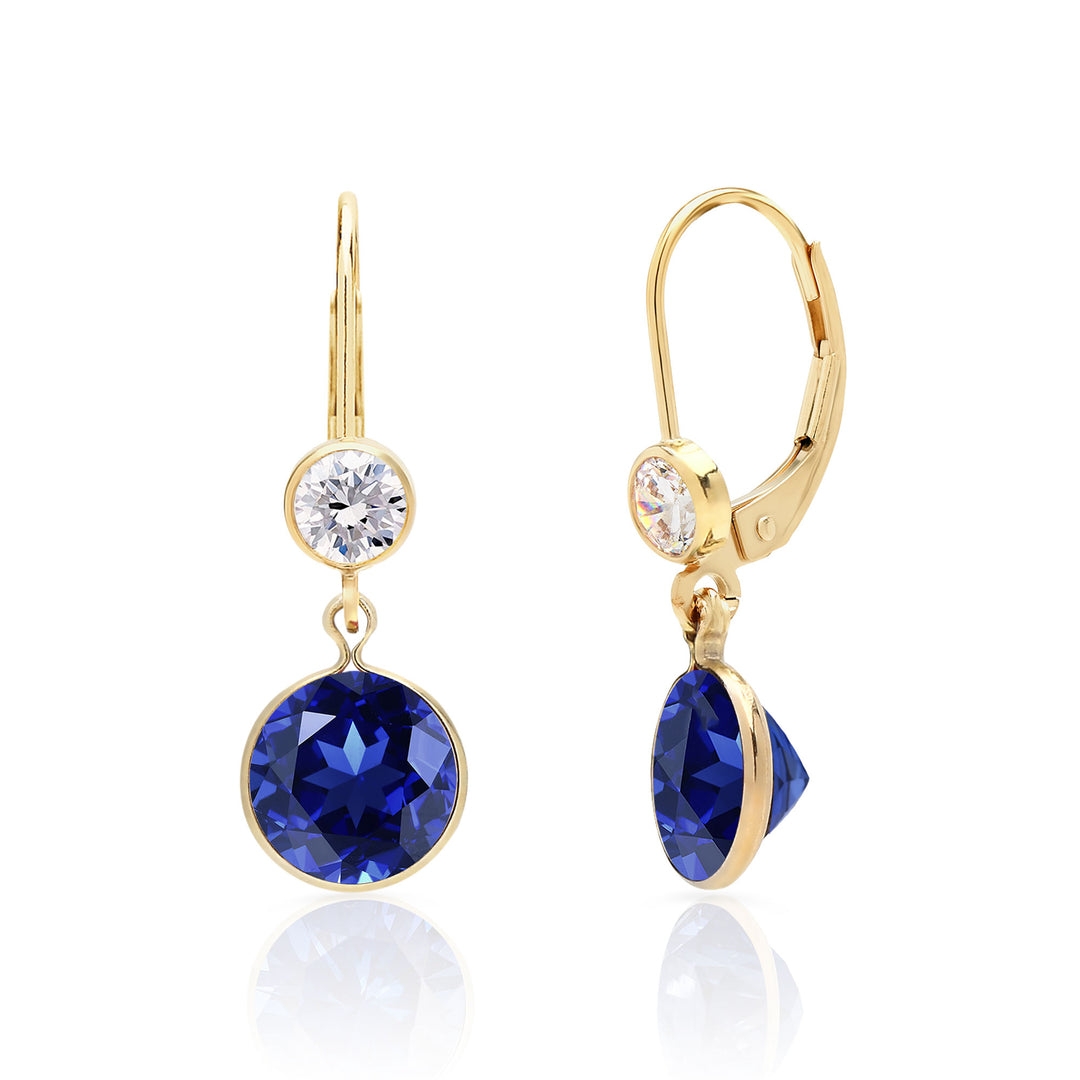 Blue Sapphire Earrings for Women in 14K Gold Filled or Sterling Silver, 8 mm Round Lab Created Stone
