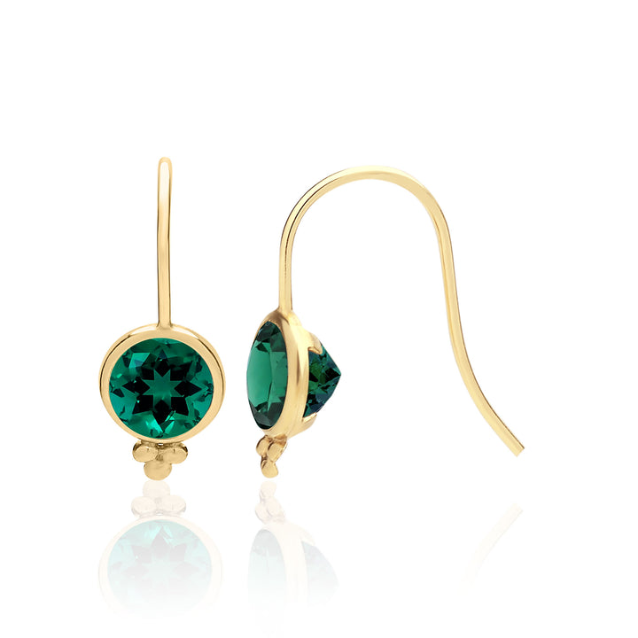 Small Emerald Drop Earrings for Women in 14K Gold Filled, 6MM Round, Lab Created