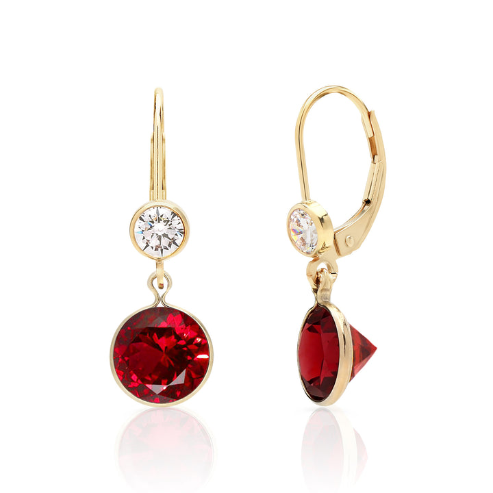 Ruby Drop Dangle Earrings in 14K Gold Filled or Sterling Silver, 8MM Round, Lab Created