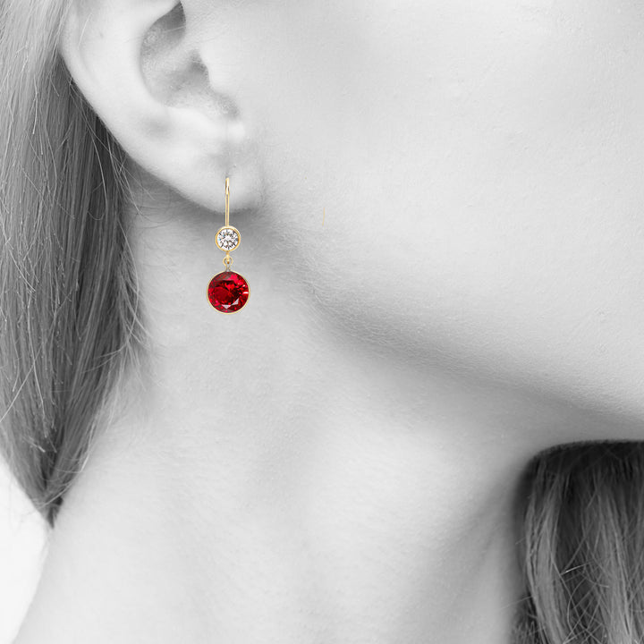 Ruby Drop Dangle Earrings in 14K Gold Filled or Sterling Silver, 8MM Round, Lab Created