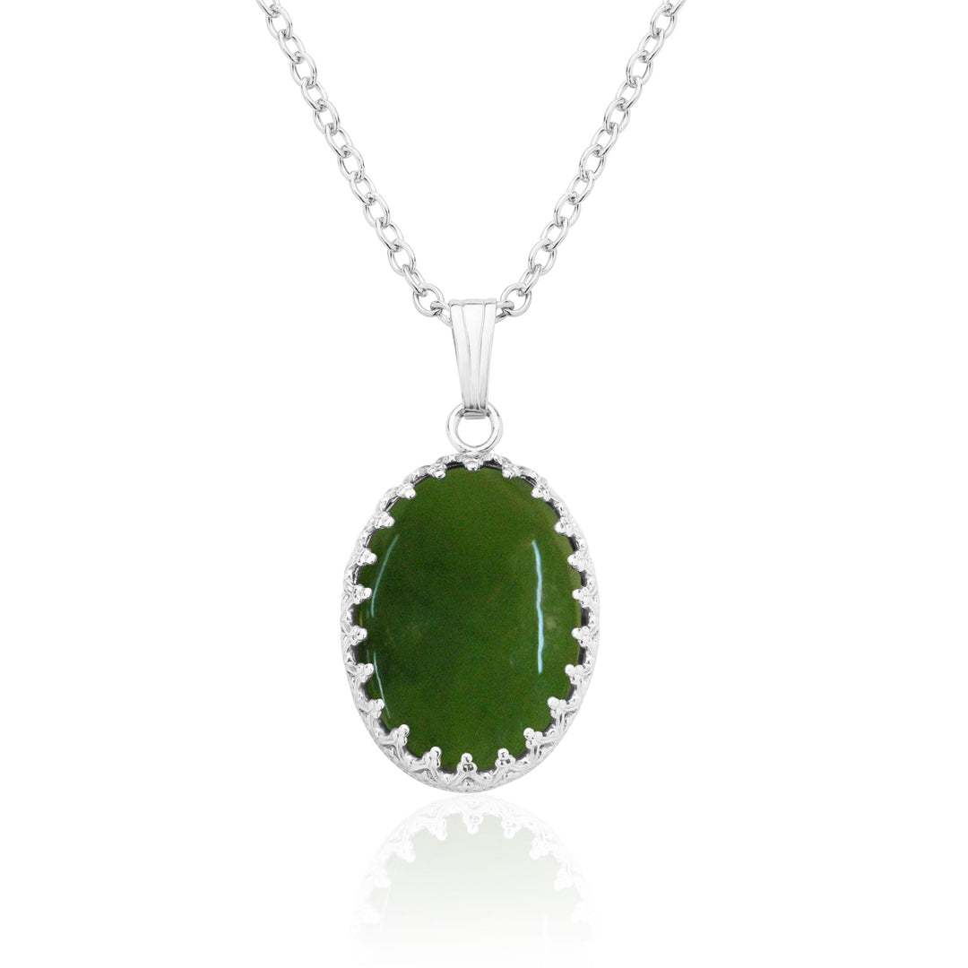 Collar con colgante de jade grande en plata de ley o chapada en oro de 14 quilates, ovalado, 18 x 13 mm