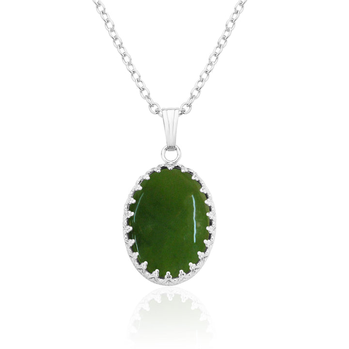 Collar con colgante de jade grande en plata de ley o chapada en oro de 14 quilates, ovalado, 18 x 13 mm